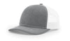 heather grey white custom designed richardson 112 trucker hat decorate with leather patch or embroidery with your logo online in bulk in the usa