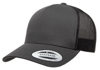 Grey 5-Panel Trucker Mesh Custom Cap for laser engraving leather patch and Embroidery
