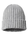 light grey shore custom tag sustainable cable knit cuffed beanie cap made of recycled material with custom logo in bulk