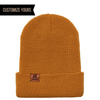 Waffle Knit Wheat Caramel Richardson 146 winter knit beanie cap with customizable logo on a leather tag in bulk 