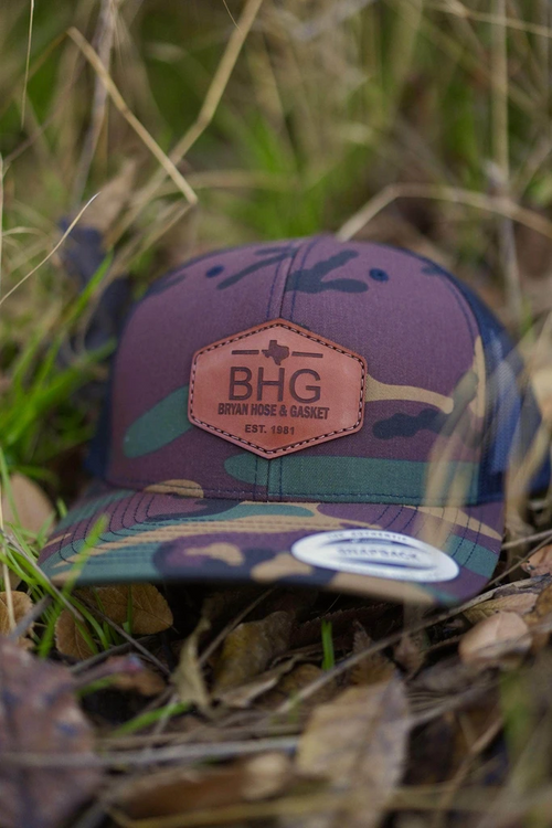camo hat with leather patch