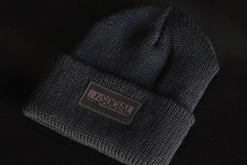 custom stocking cap with leather patch
