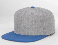 H Grey Blue 6 PANEL WOOL CUSTOM SNAPBACK cap for Embroidery & laser engraving leather patch