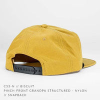 Back Yellow 6 PANEL PINCH FRONT Nylon Grandpa CUSTOM SNAPBACK cap Embroidery engraving leather patch