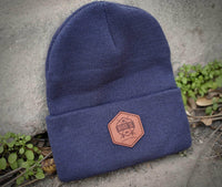 beanie with leather patch