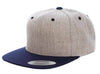 Heather navy Snapback cap for promotional Laser engraved leather patch and custom Embroidery