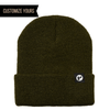 100% wool and manufactured in the usa beanie with custom logo folded woven label tag in Olive Drab