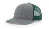 heather grey dark green custom designed richardson 112 trucker hat decorate with leather patch or embroidery with your logo online in bulk in the usa