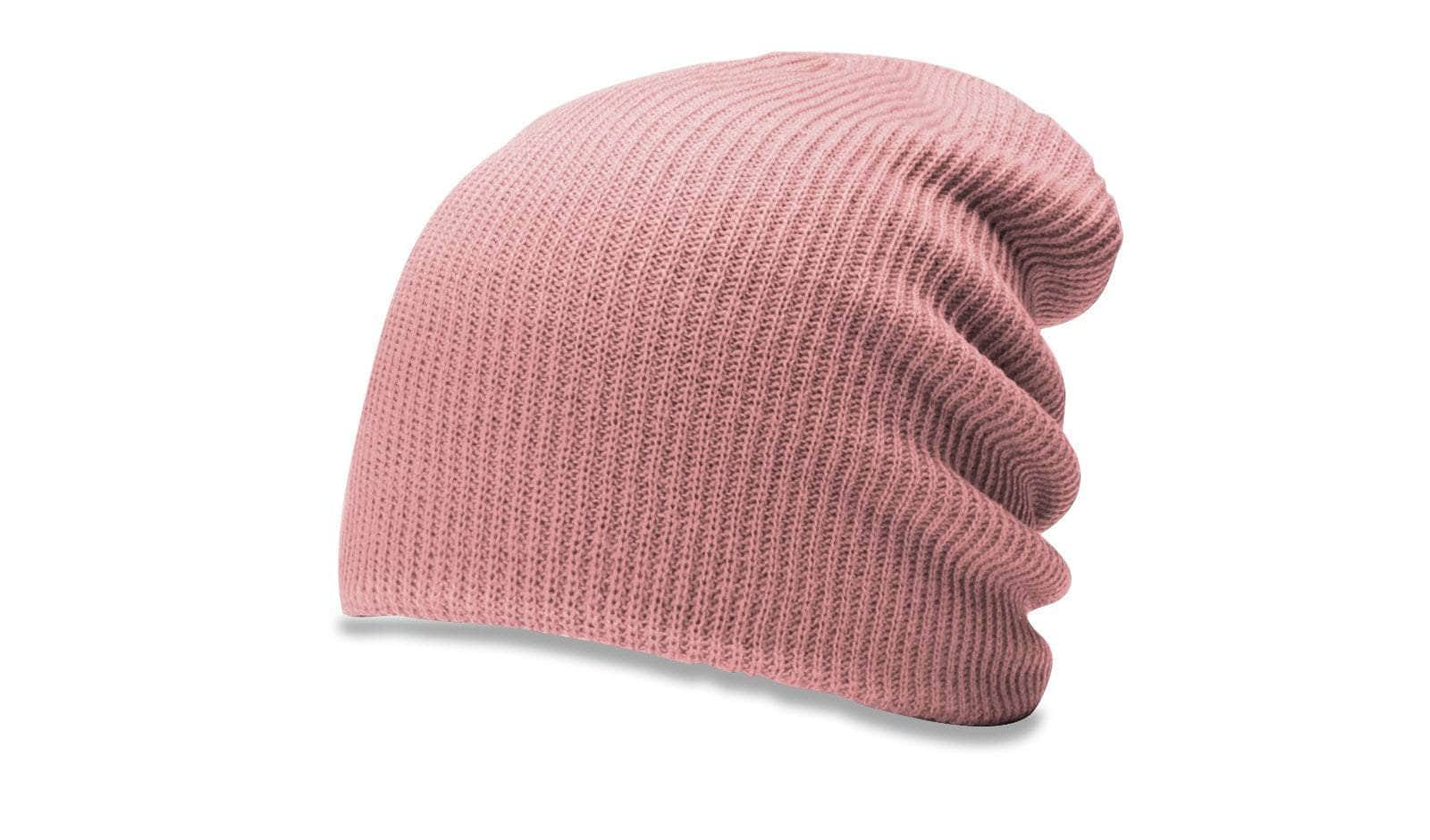 149 Richardson Super Slouch Uncuffed Knit Beanie with custom logo tag in bulk made in usa sustainable caps blush pink