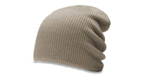 149 Richardson Super Slouch Uncuffed Knit Beanie with custom logo tag in bulk made in usa sustainable caps oatmeal