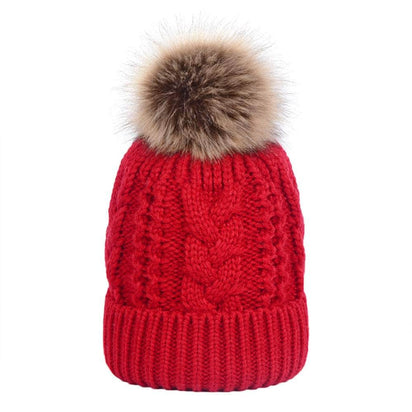 3CAP-PC0130 – Fleece-Lined Cable Knit Beanie with Removable Faux Fur Pom | Custom Beanies with Your Logo-Red-Dekni-Creations