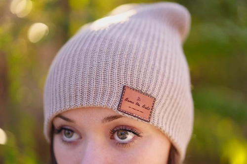 custom leather patch beanies