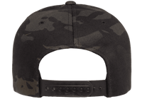 Back Camo Snapback Multicam cap for custom promotional Embroidery and Laser with front and back embroidery options and back side american flag leather patch