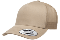 Khaki 5-Panel Retro Trucker Mesh Custom Cap for laser engraving leather patch and Embroidery logo