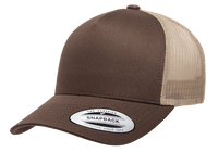brown khaki 5-Panel Retro Trucker Mesh Custom Cap for laser engraving leather patch and Embroidery logo
