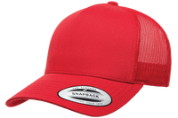 red 5-Panel Retro Trucker Mesh Custom Cap for laser engraving leather patch and Embroidery logo