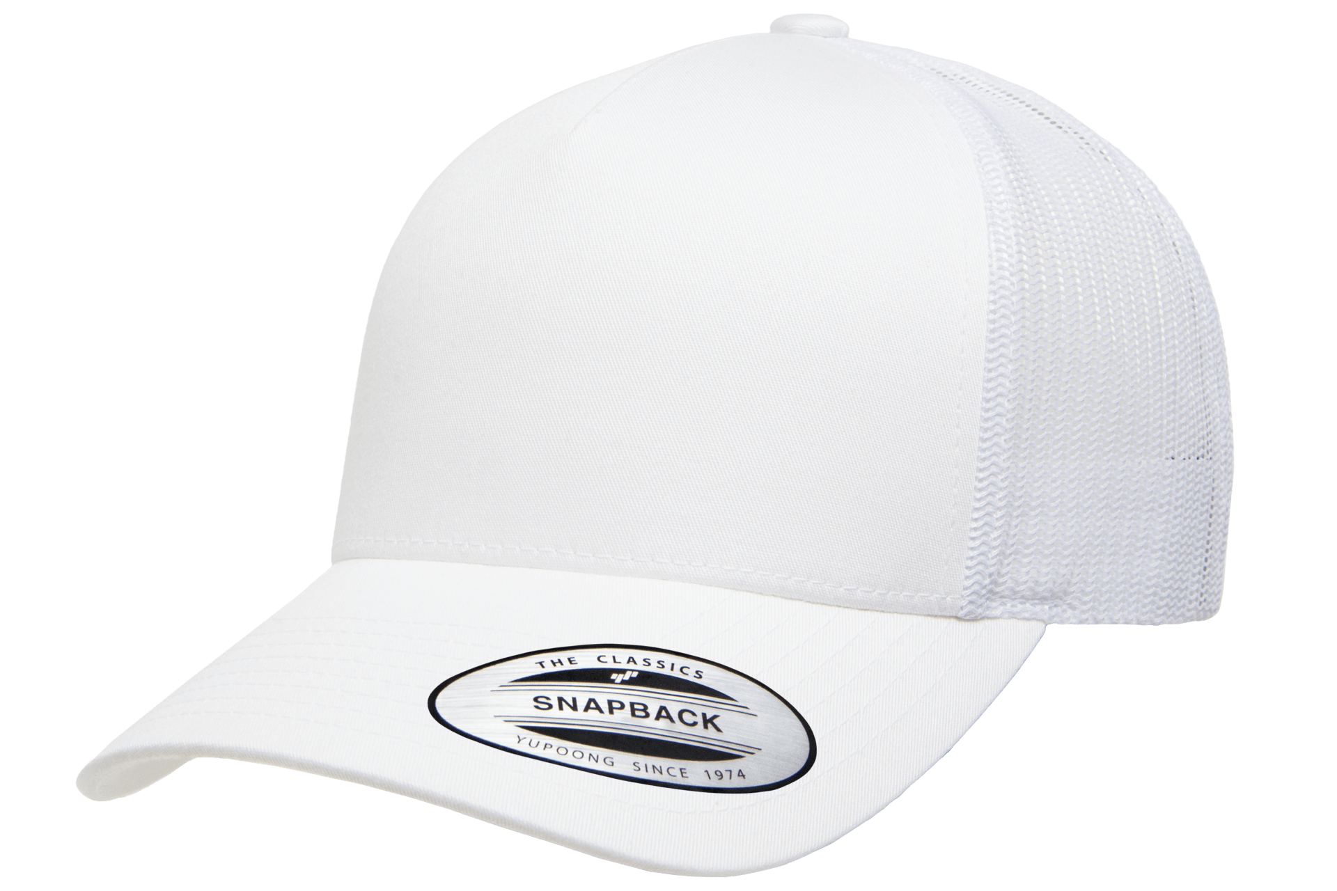 white 5-Panel Retro Trucker Mesh Custom Cap for laser engraving leather patch and Embroidery logo