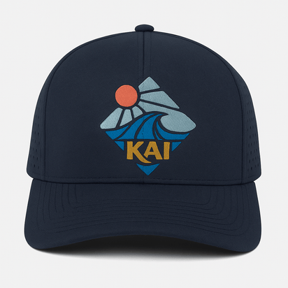 KAI Recycled Performance Hat – Laser Perforated Eco Snapback with Embroidered Ocean Design (Wholesale)