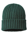 green shore custom tag sustainable cable knit cuffed beanie cap made of recycled material with custom logo in bulk