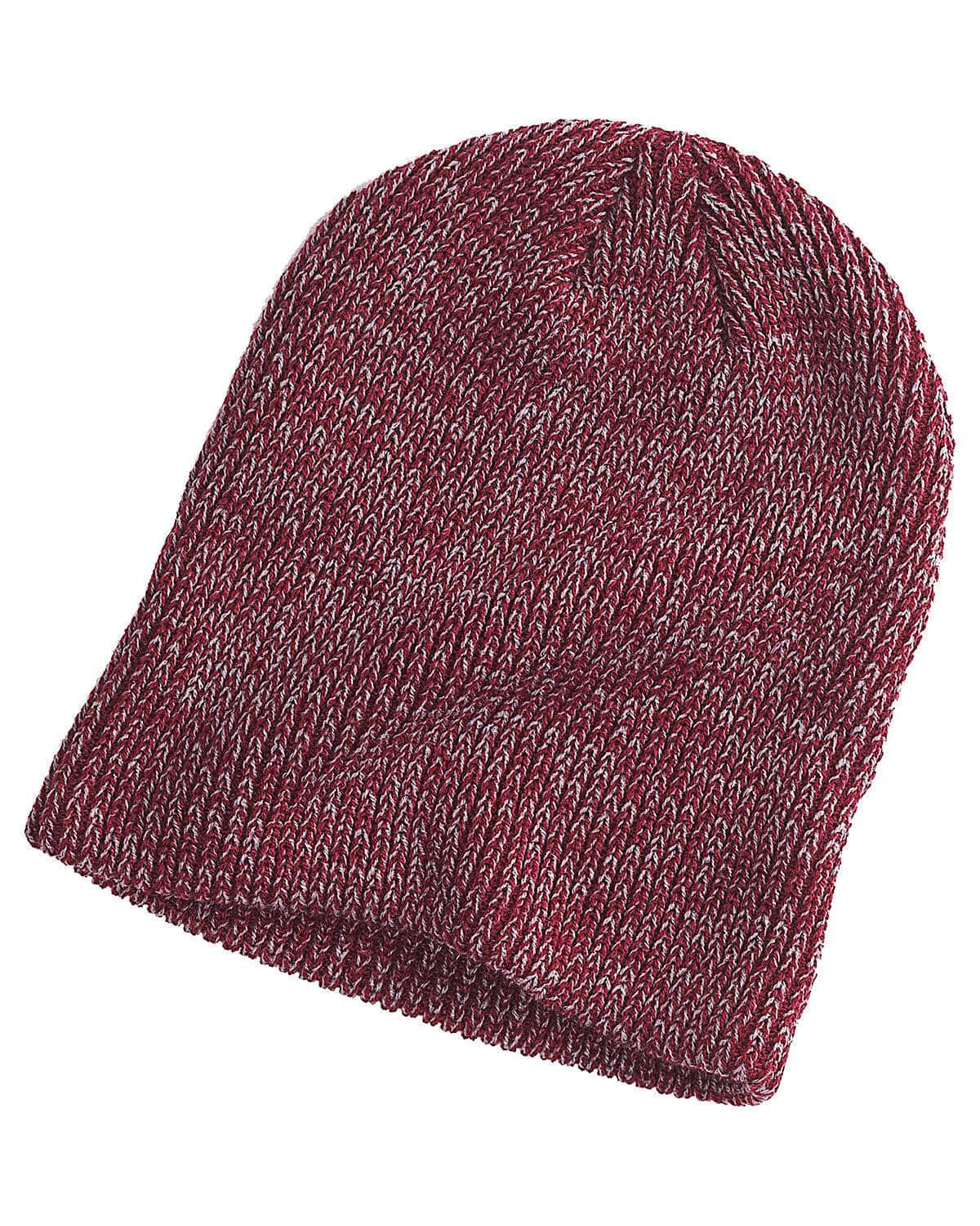 BA524 – Uncuffed Ribbed Marled Beanie | Custom Beanies with Your Logo in Bulk-Maroon/Gray B-Dekni-Creations