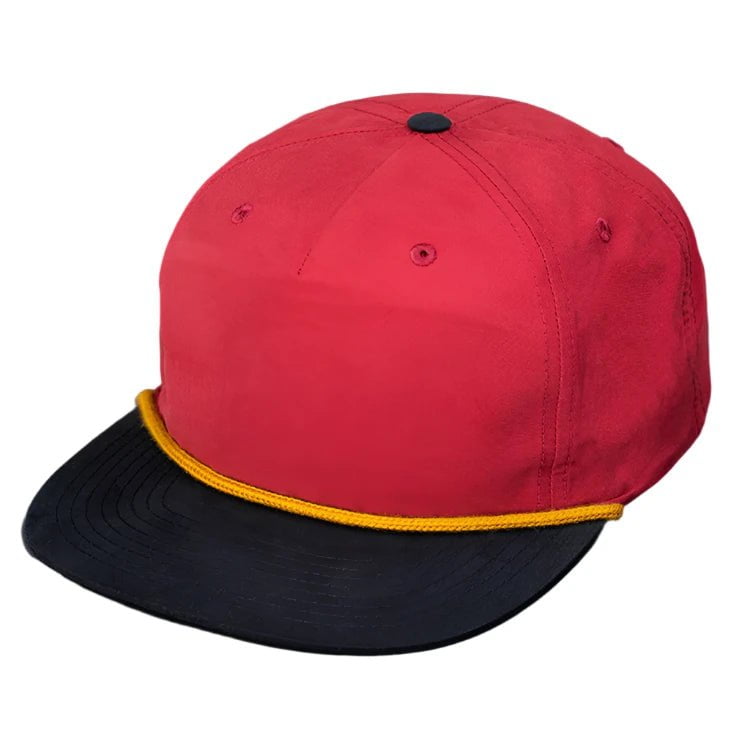 gramps snapback maroon black gold C55-N - (Unbranded) PINCH FRONT NYLON GRANDPA STRUCTURED SNAPBACK FLAT BILL HAT (Bulk Custom with Your Logo)