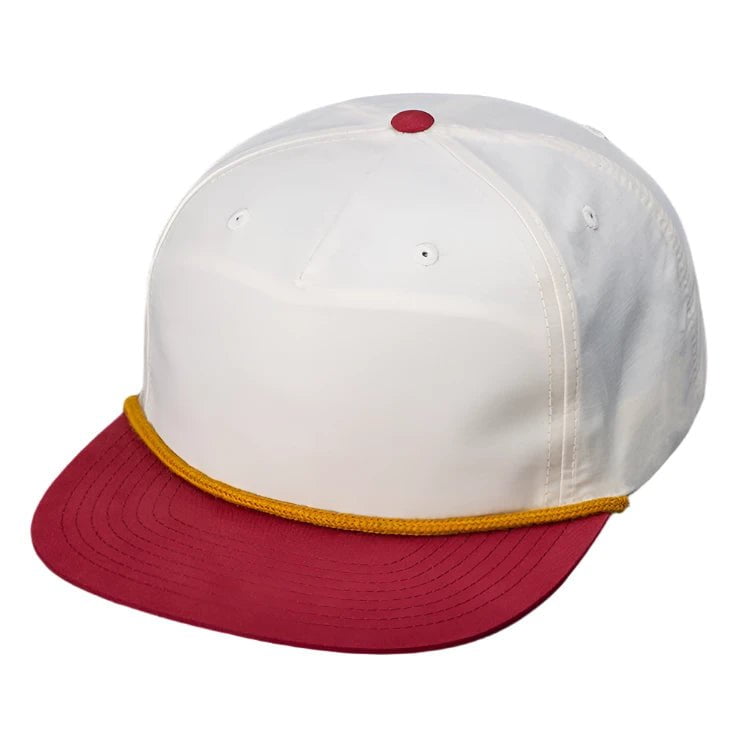 off white maroon gold C55-N - (Unbranded) PINCH FRONT NYLON GRANDPA STRUCTURED SNAPBACK FLAT BILL HAT (Bulk Custom with Your Logo)