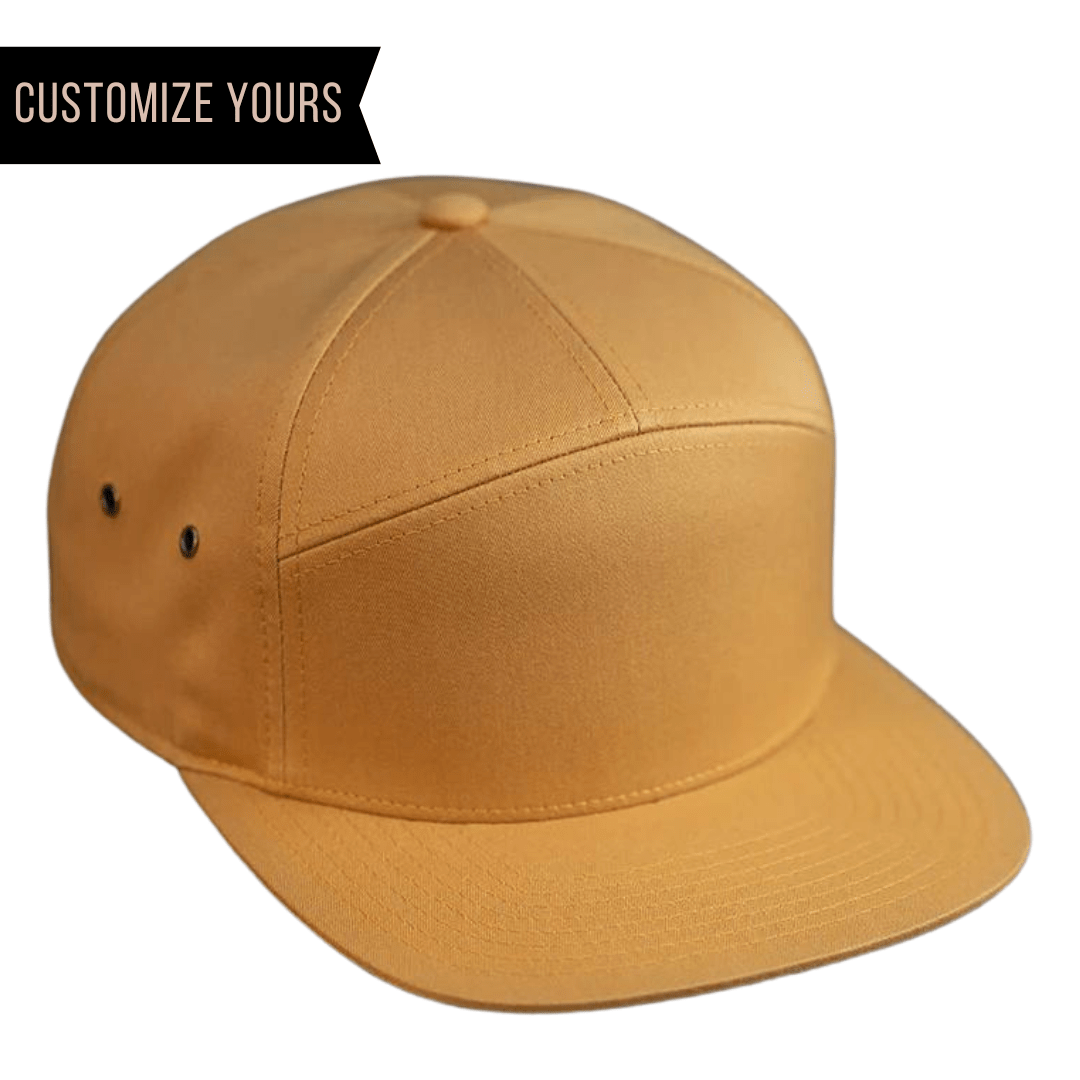 C57-CT Custom 7 Panel Cotton Twill Leather Strapback Flat Bill Hat (Bulk Custom with Your Logo)