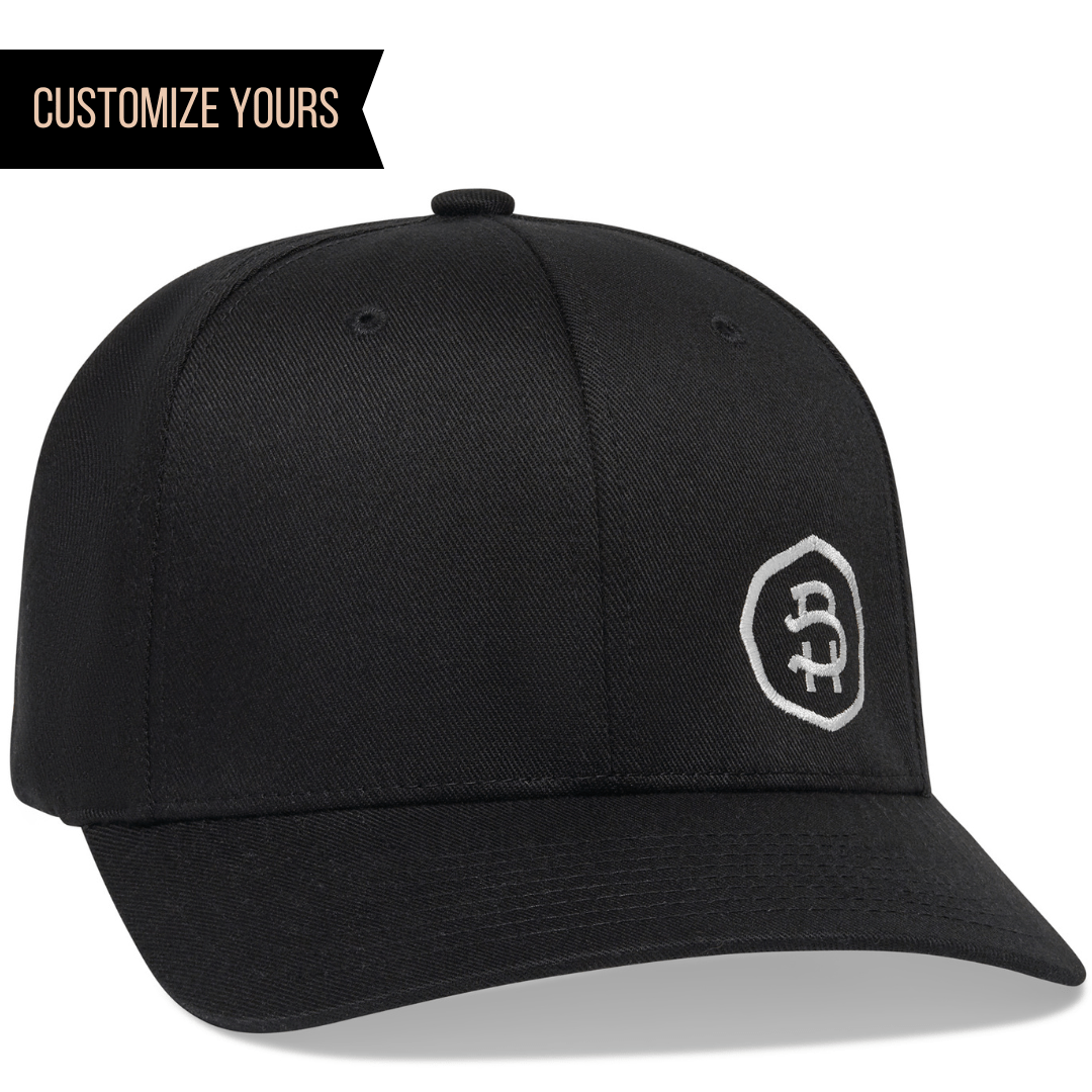 Black Flexfit 6277 Wooly Combed Baseball Cap Structured Closed Back  Stretch Fitted Mid Profile Custom Logo Embmroidery in the USA