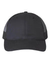 black USA Made Trucker Hat customized with your logo as a leather patch, embroidered patch, woven patch in bulk