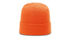 blaze orange  richardson r18 custom logo folded tag stocking hat beanie with cuff   in bulk with leather tags, woven labels, embroidered patches