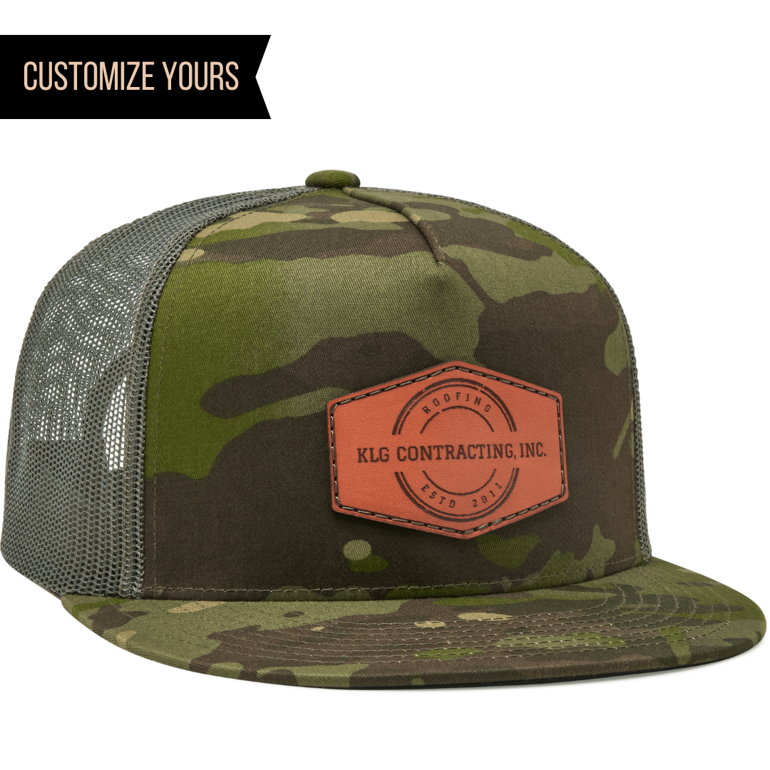 Bulk Yupoong 6006MC high crown trucker Tropic Green with  custom logo genuine leather patch