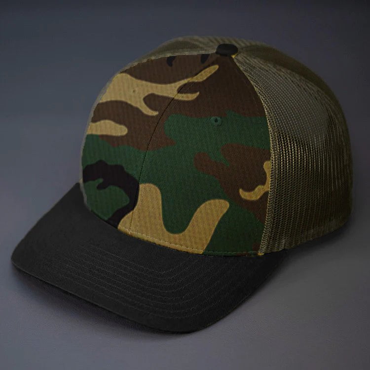 C12-CTM – Private Label Trucker Snapback Hat | Custom Hats with Your Logo in Bulk-Camo/Loden/Black-Dekni-Creations