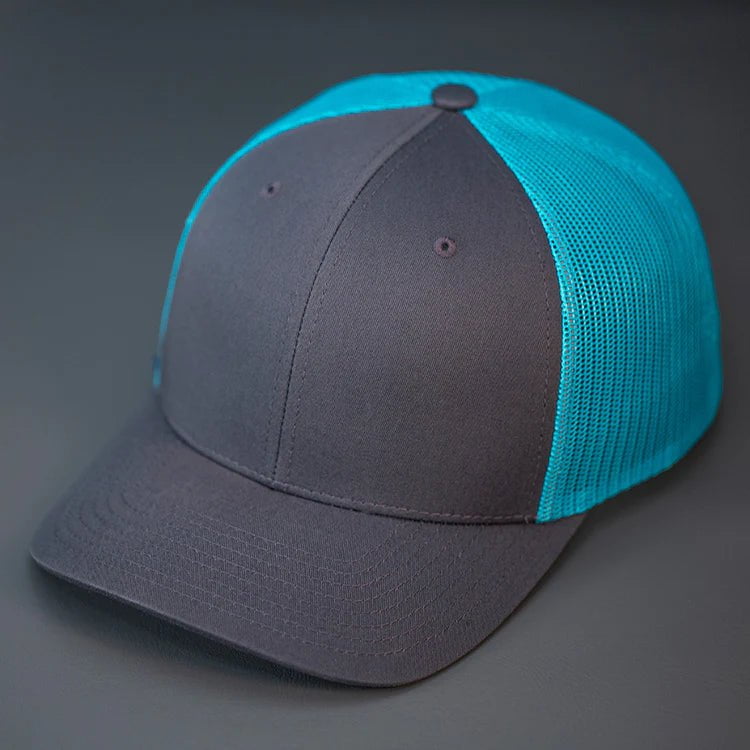 C12-CTM – Private Label Trucker Snapback Hat | Custom Hats with Your Logo in Bulk-Charcoal/Teal-Dekni-Creations