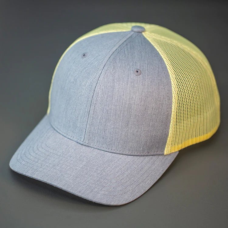 C12-CTM – Private Label Trucker Snapback Hat | Custom Hats with Your Logo in Bulk-H Grey/Chrome Yellow-Dekni-Creations