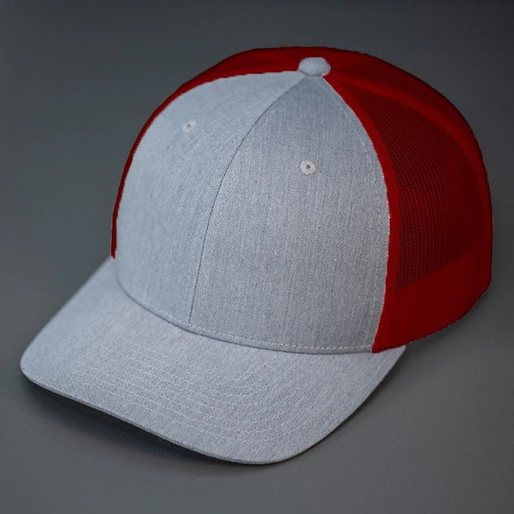 C12-CTM – Private Label Trucker Snapback Hat | Custom Hats with Your Logo in Bulk-Heather Grey/Berry-Dekni-Creations