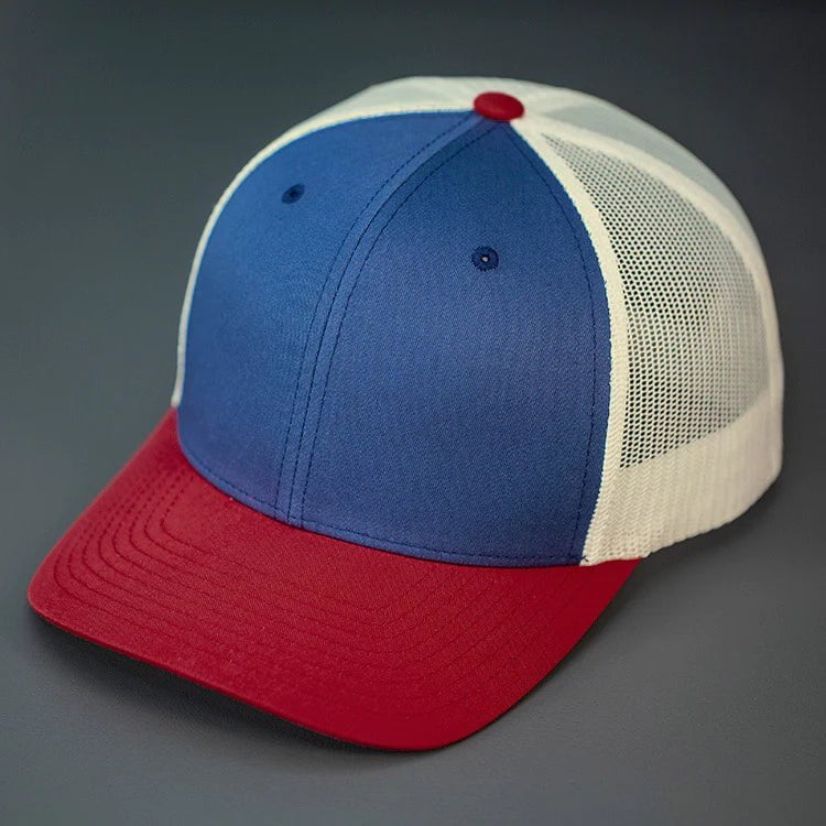 C12-CTM – Private Label Trucker Snapback Hat | Custom Hats with Your Logo in Bulk-Light Navy/Birch/Cranberry-Dekni-Creations