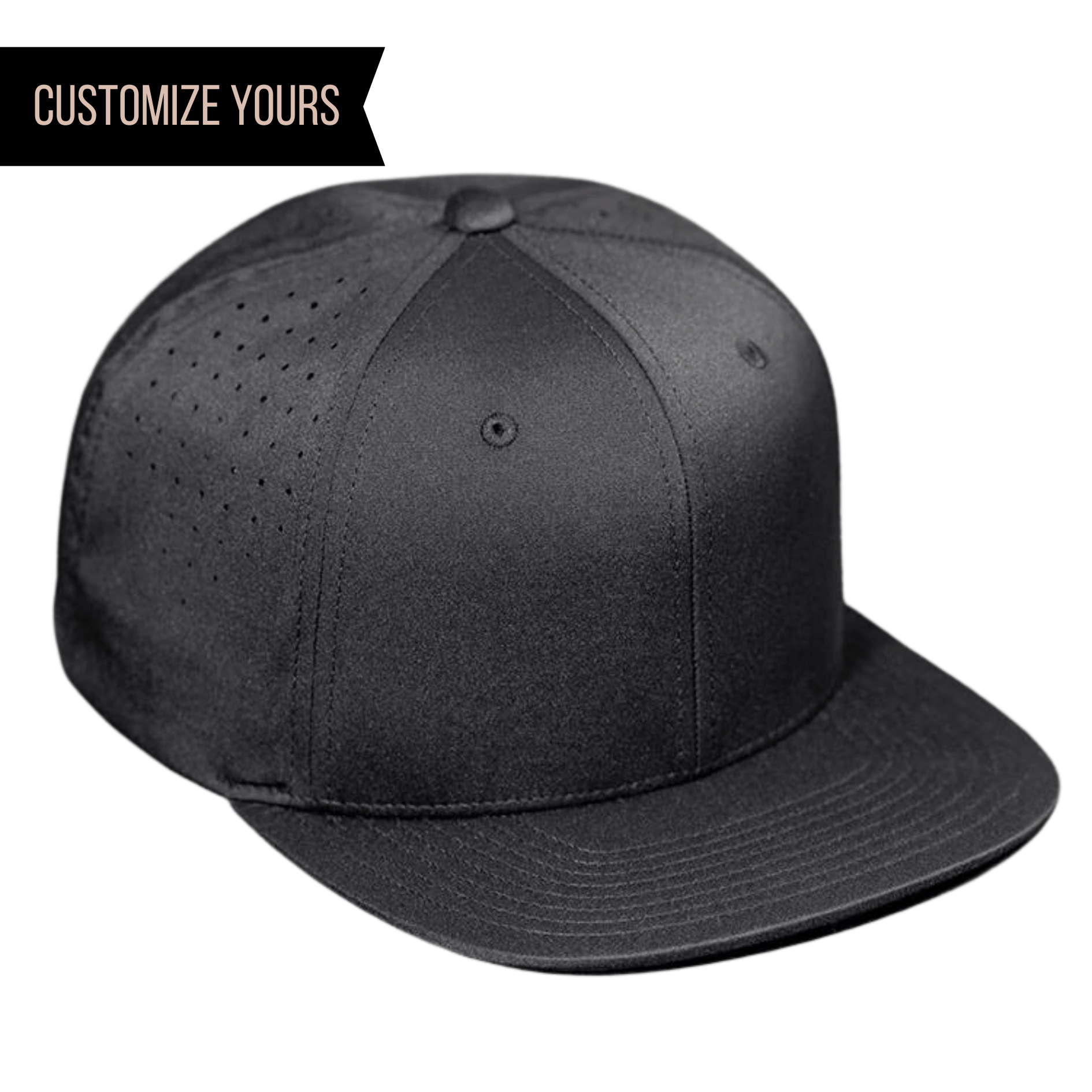 C51-PERF – Laser Perforated Performance Snapback Flat Bill Hat | Custom Hats with Your Logo in Bulk-Black-Dekni-Creations