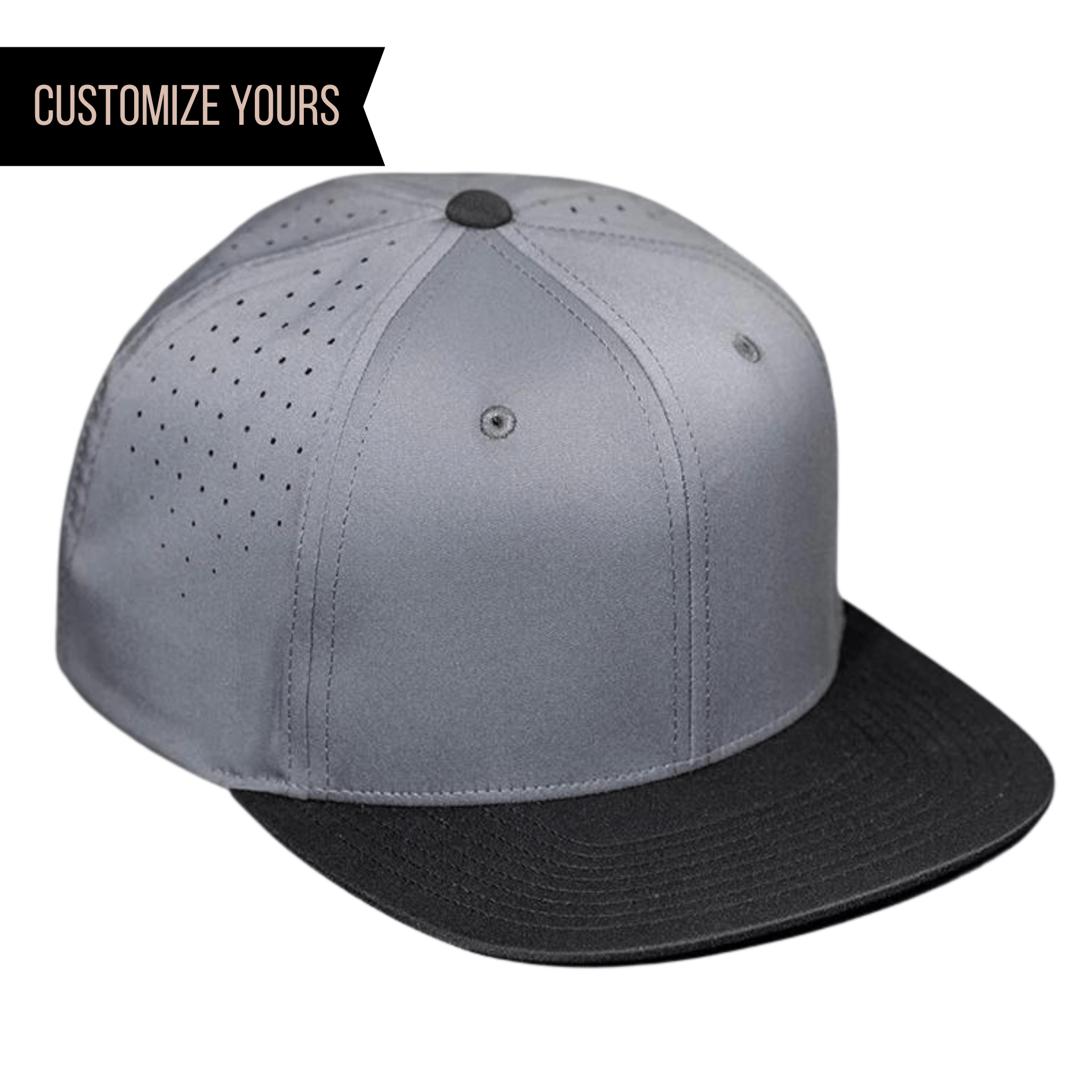 C51-PERF – Laser Perforated Performance Snapback Flat Bill Hat | Custom Hats with Your Logo in Bulk-Charcoal/Black C-Dekni-Creations