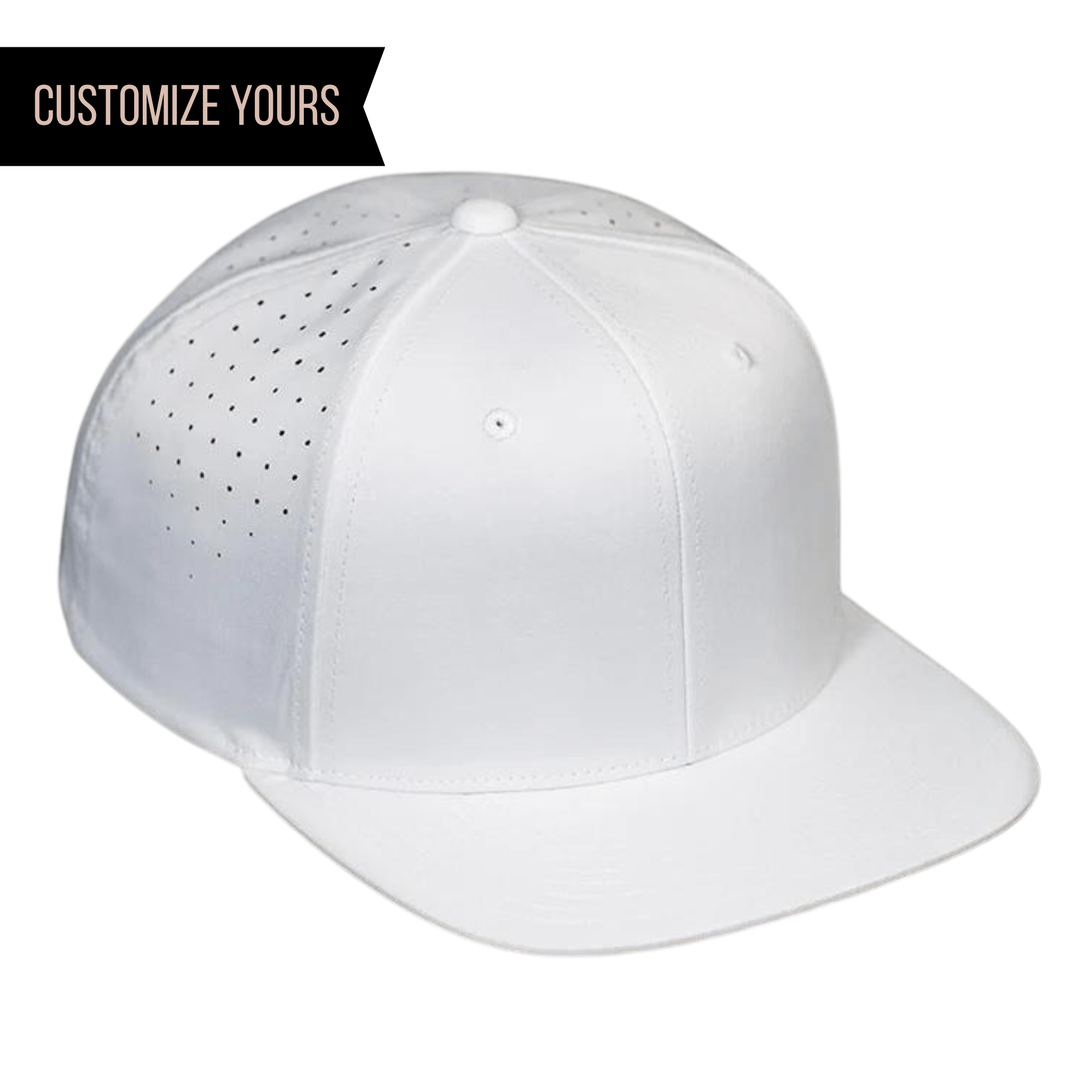 C51-PERF – Laser Perforated Performance Snapback Flat Bill Hat | Custom Hats with Your Logo in Bulk-White-Dekni-Creations