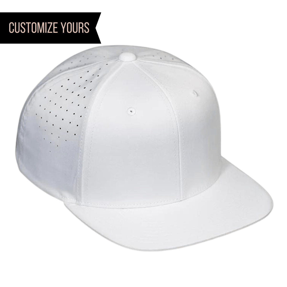 C51-PERF – Laser Perforated Performance Snapback Flat Bill Hat | Custom Hats with Your Logo in Bulk-White-Dekni-Creations