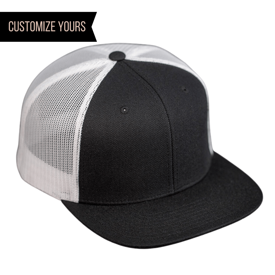 C52-WM – Wool Trucker Snapback Flat Bill Hat | Custom Hats with Your Logo in Bulk-Black/White-Dekni-Creations