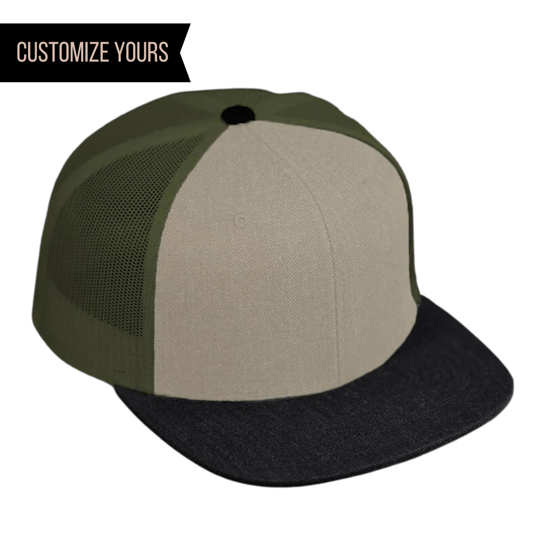 C52-WM – Wool Trucker Snapback Flat Bill Hat | Custom Hats with Your Logo in Bulk-HEATHER YELLOW GREY/LODEN/BLACK-Dekni-Creations