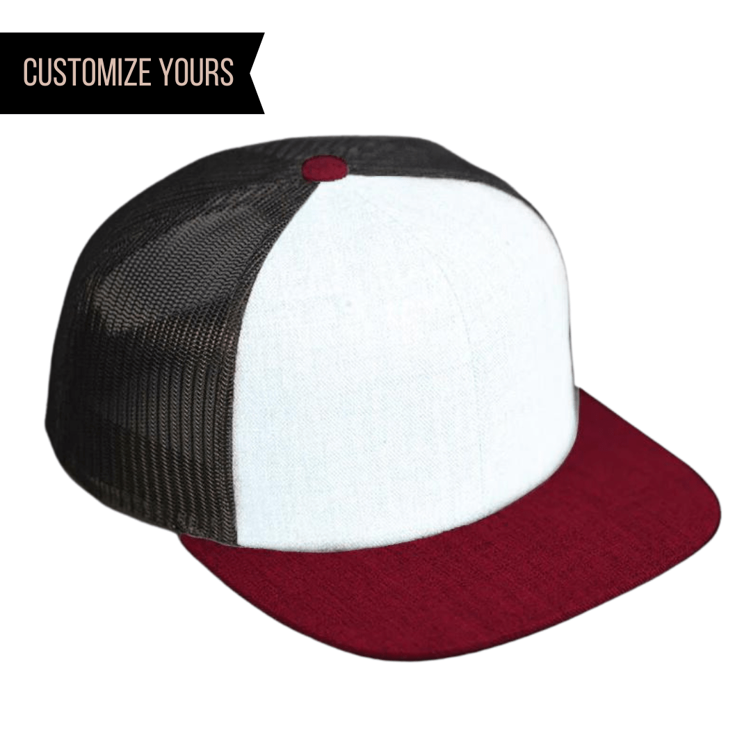 C52-WM – Wool Trucker Snapback Flat Bill Hat | Custom Hats with Your Logo in Bulk-STORM/LIGHT CHARCOAL/DARK CARDINAL-Dekni-Creations