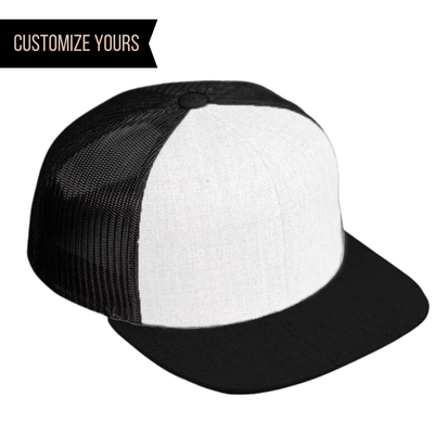 C52-WM – Wool Trucker Snapback Flat Bill Hat | Custom Hats with Your Logo in Bulk-White/Black/Black-Dekni-Creations