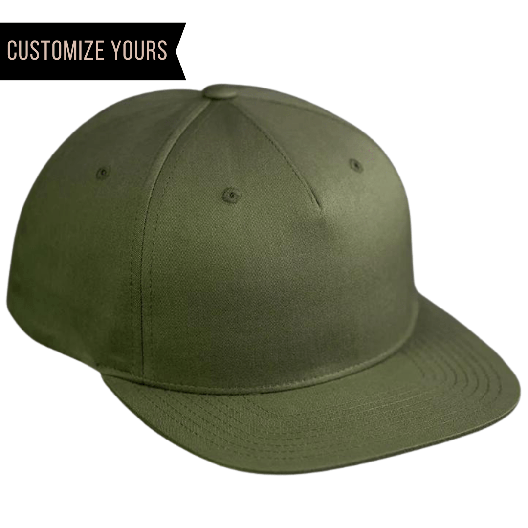 C55-CT – Pinch Front Snapback Flat Bill Hat | Custom Hats with Your Logo in Bulk-Army Olive-Dekni-Creations