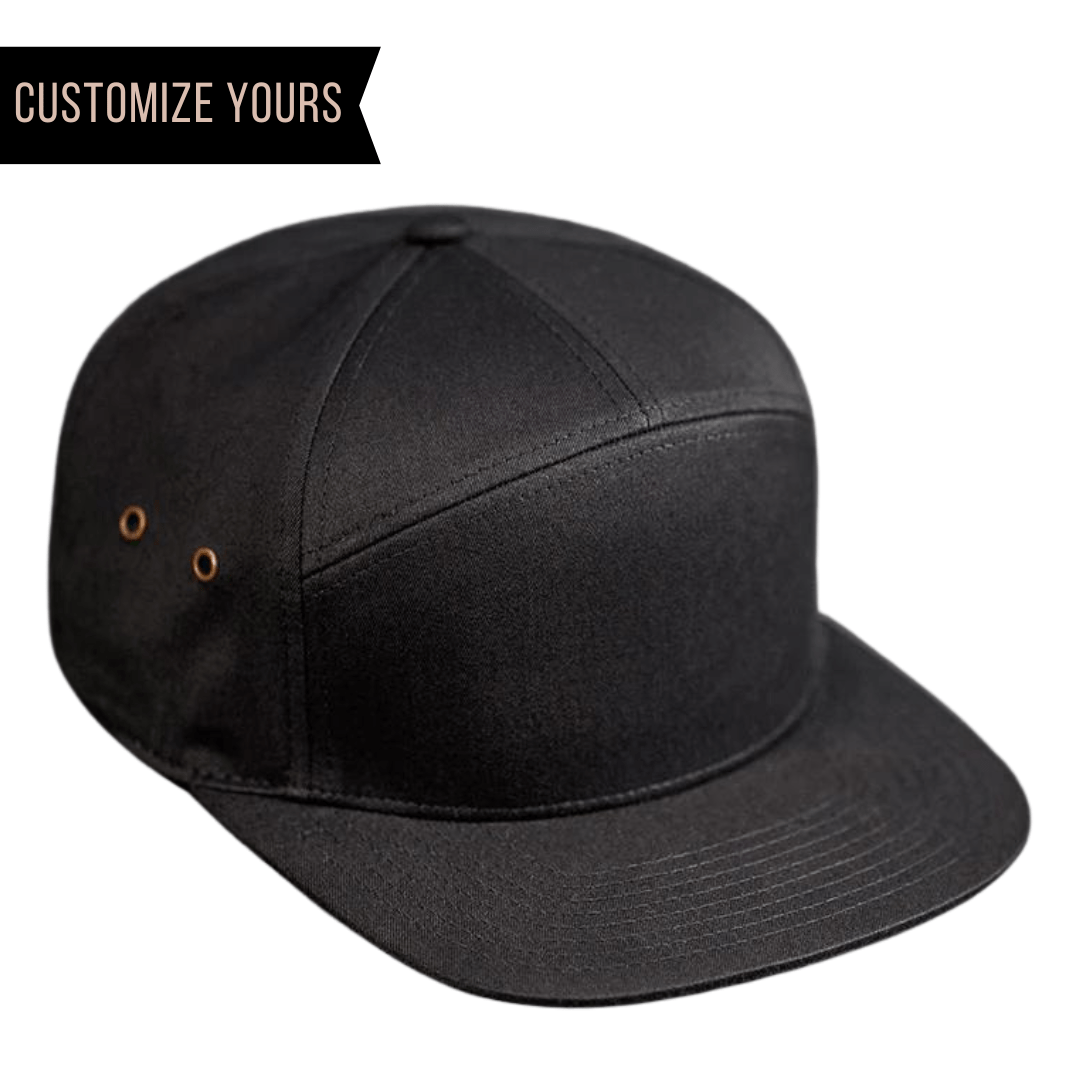 C57-CT – 7-Panel Leather Strapback Flat Bill Hat | Custom Hats with Your Logo in Bulk-Black-Dekni-Creations