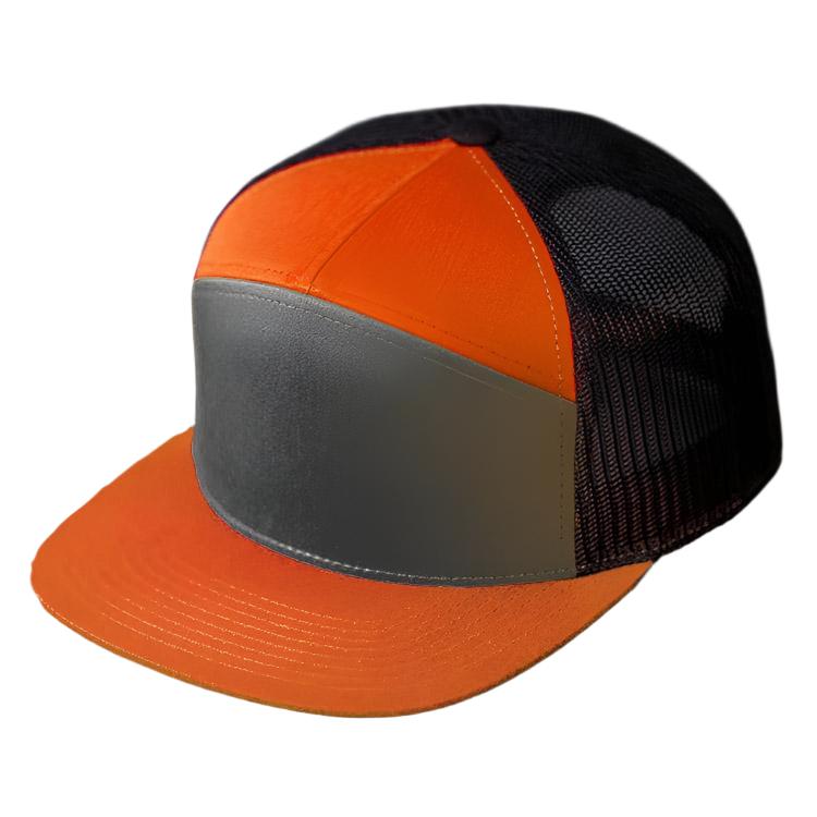 C58-CTM – 7-Panel Flat Bill Trucker Hat | Custom Hats with Your Logo in Bulk-Dark Orange/Charcoal/Black-Dekni-Creations