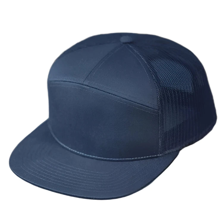 C58-CTM – 7-Panel Flat Bill Trucker Hat | Custom Hats with Your Logo in Bulk-Navy-Dekni-Creations