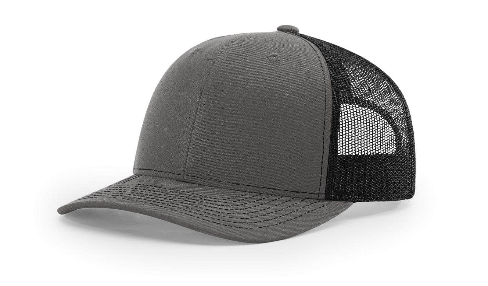 charcoal black custom designed richardson 112 trucker hat decorate with leather patch or embroidery with your logo online in bulk in the usa