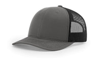 charcoal black custom designed richardson 112 trucker hat decorate with leather patch or embroidery with your logo online in bulk in the usa